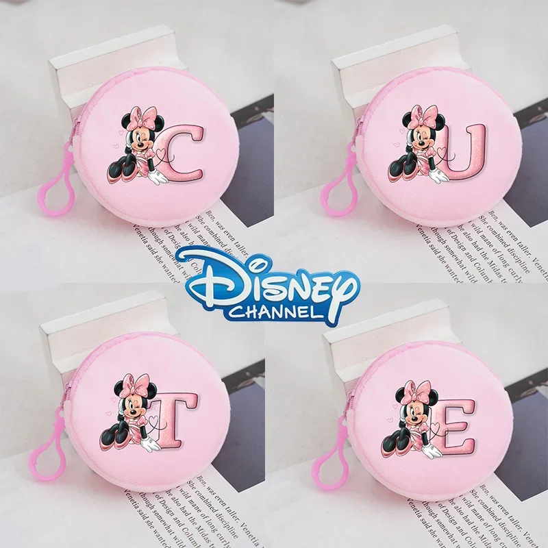 Minnie Disney Plush Round Coin Purse Cartoon Figure Printed Bag Girls Mini Pink Cute Storage Headphone Pouch Child Pendants