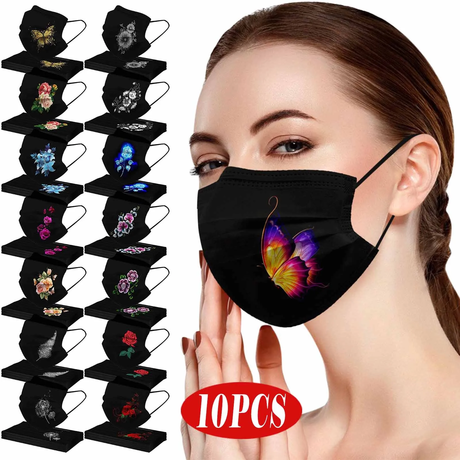 

10 шт., одноразовые маски для лица, 3 слоя