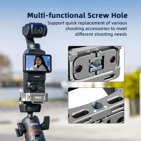 Удлинительная рамка BRDRC для камеры DJI Pocket 3, адаптер для холодного башмака, зажим для рюкзака/подставка для велосипеда/нагрудный ремень, аксессуары для крепления