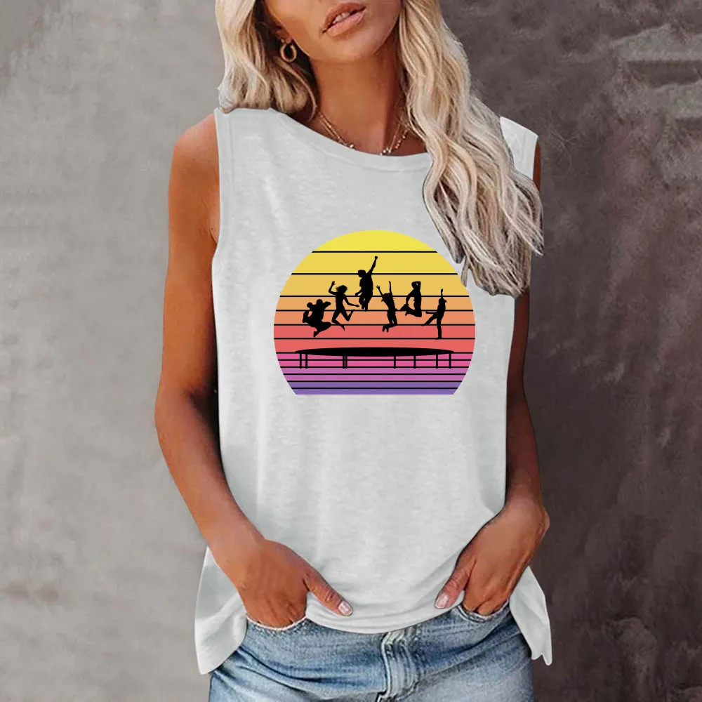 

Seeyoushy Funny Dance Print T-shirt Women's Crewneck Sleeveless T-shirt Summer Fashion Casual Print T-shirt Ropa Para Mujer Tops