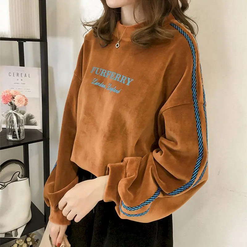 

Двусторонние бархатные пуловеры для женщин, плюшевый Золотой бархатный пуловер, пальто, весна-осень 2023, модные топы, корейские свободные повседневные куртки