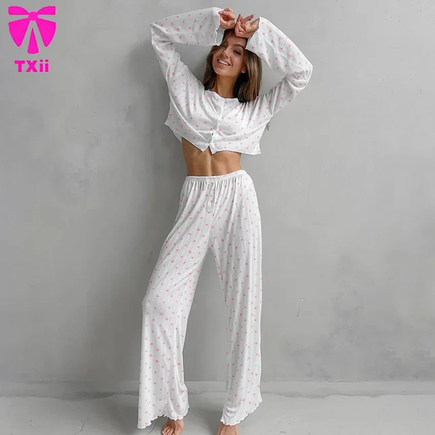 TXii Новые вязаные длинные брюки с длинными рукавами и принтом Love ночное белье для
