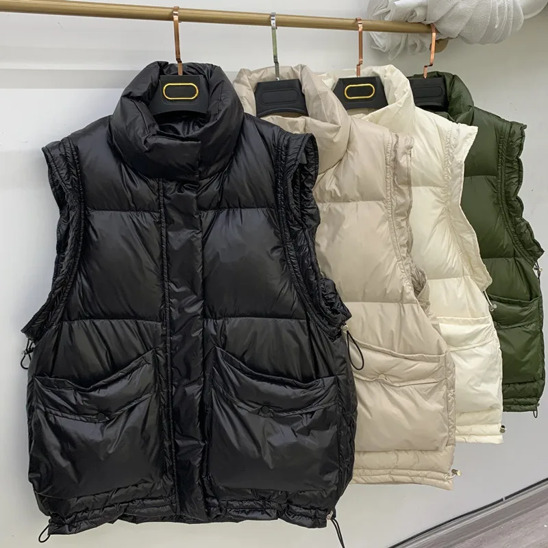 Down vest women's loose ruffled 2022 new popular Korean version slim waistcoat down jacket coat large size