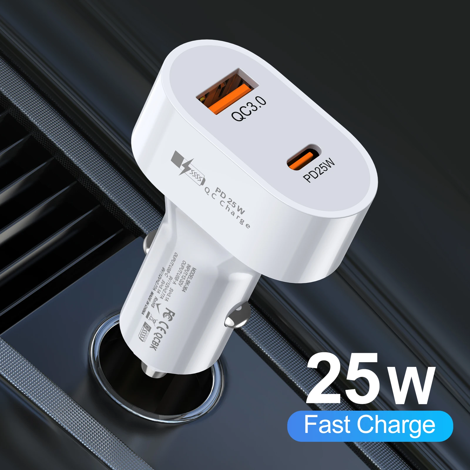 

2 Ports 25W USB Car Charger Mobile Phone Quick Charge QC 3.0 PD Type C Fast Car USB Charger For iPhone 14 13 Pro Max Xiaomi 12