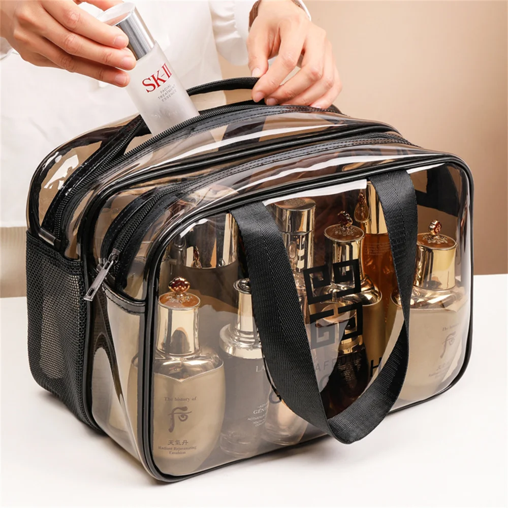 

Toiletrie Organizer Bag Business Double-layer Beauty Bag Wash Storage Pouch Transparent Waterproof Handbag Women Makeup Trip
