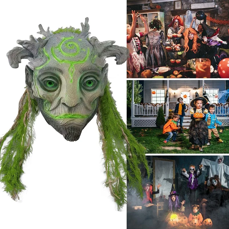 

Forest Spirit Mask For Halloween Realistic Green Elves Helmet LED Light Up Cosplay Props Devil Mask Masquerade Mask
