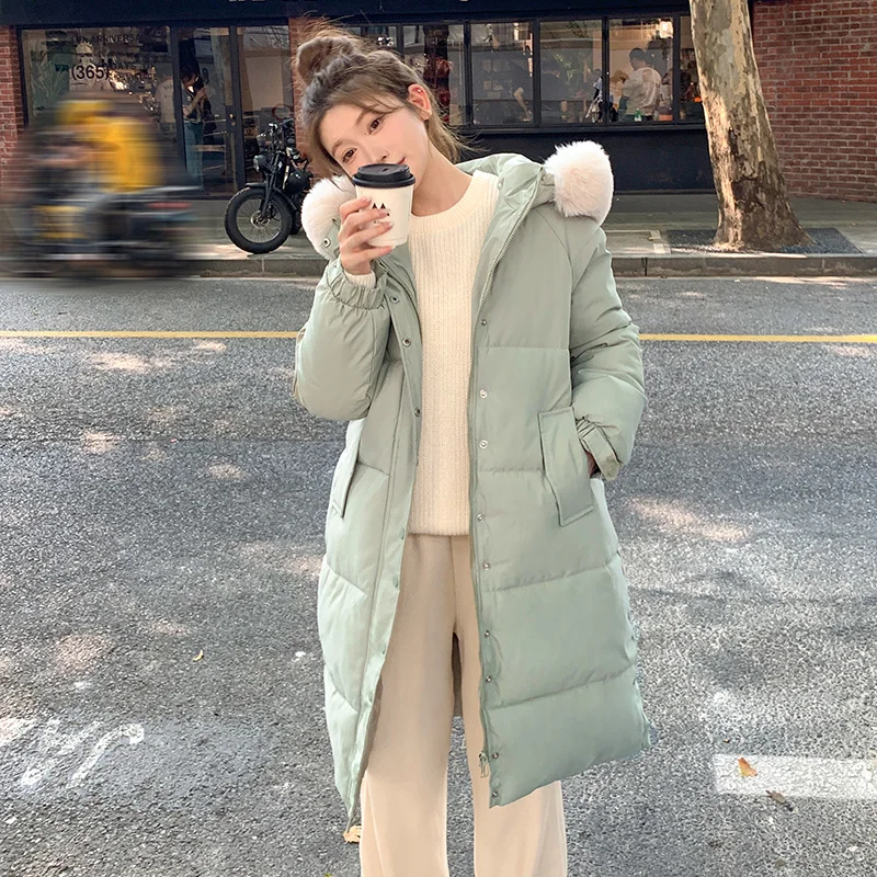 

Новинка 2023, женские пуховые парки из хлопка, зимняя куртка, пальто с меховым воротником, плотные теплые длинные пальто, женская модная верхняя одежда с капюшоном и подкладкой