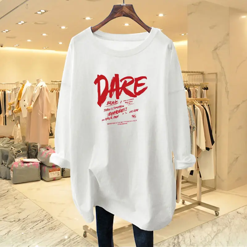 Женская хлопковая футболка с длинным рукавом и круглым вырезом Размеры 35-100 кг