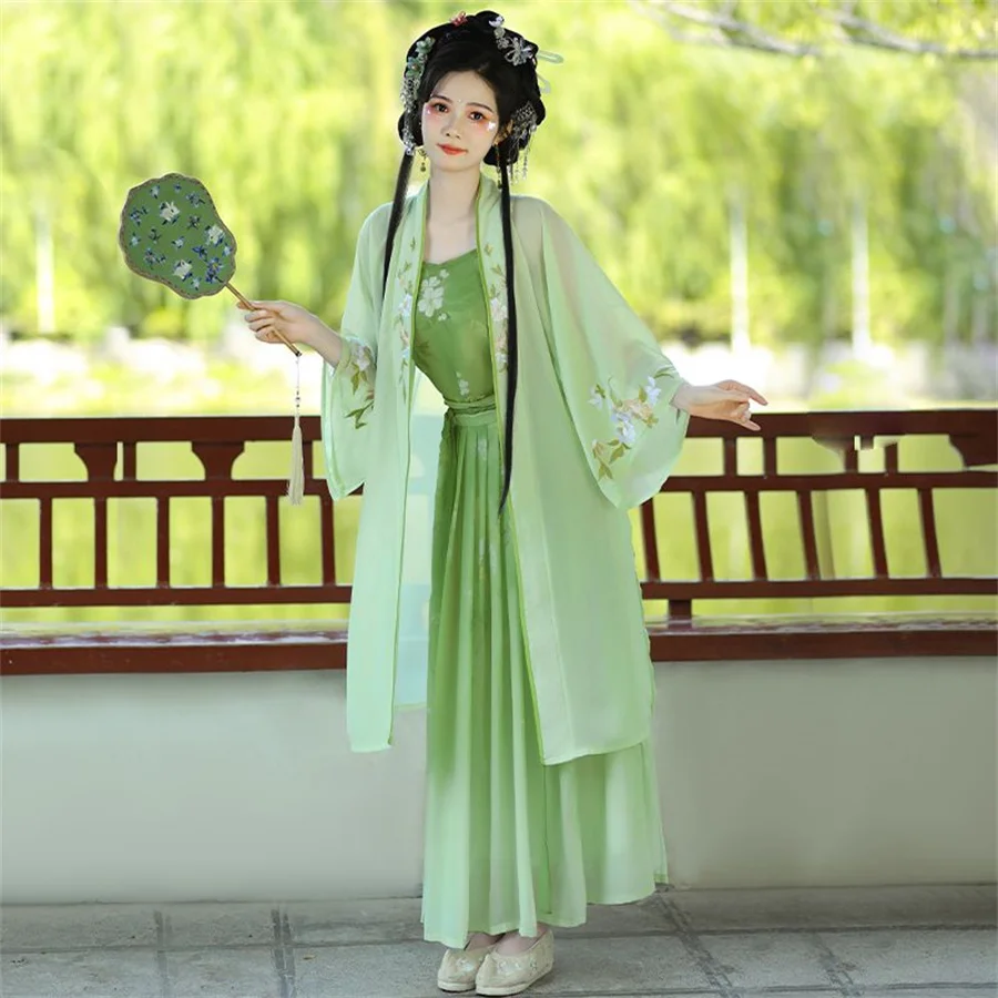 Женское платье Hanfu в китайском традиционном стиле зеленое пол с квадратным