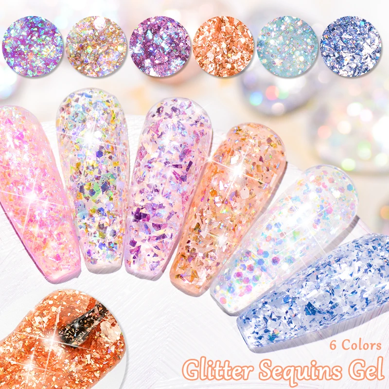 MEET ACROSS 5ml Glitter Sequins Nail Gel Polish Semi Permanent Soak Off Gel Rose Gold Semi Hybrid Nail Art DIY Design Varnish