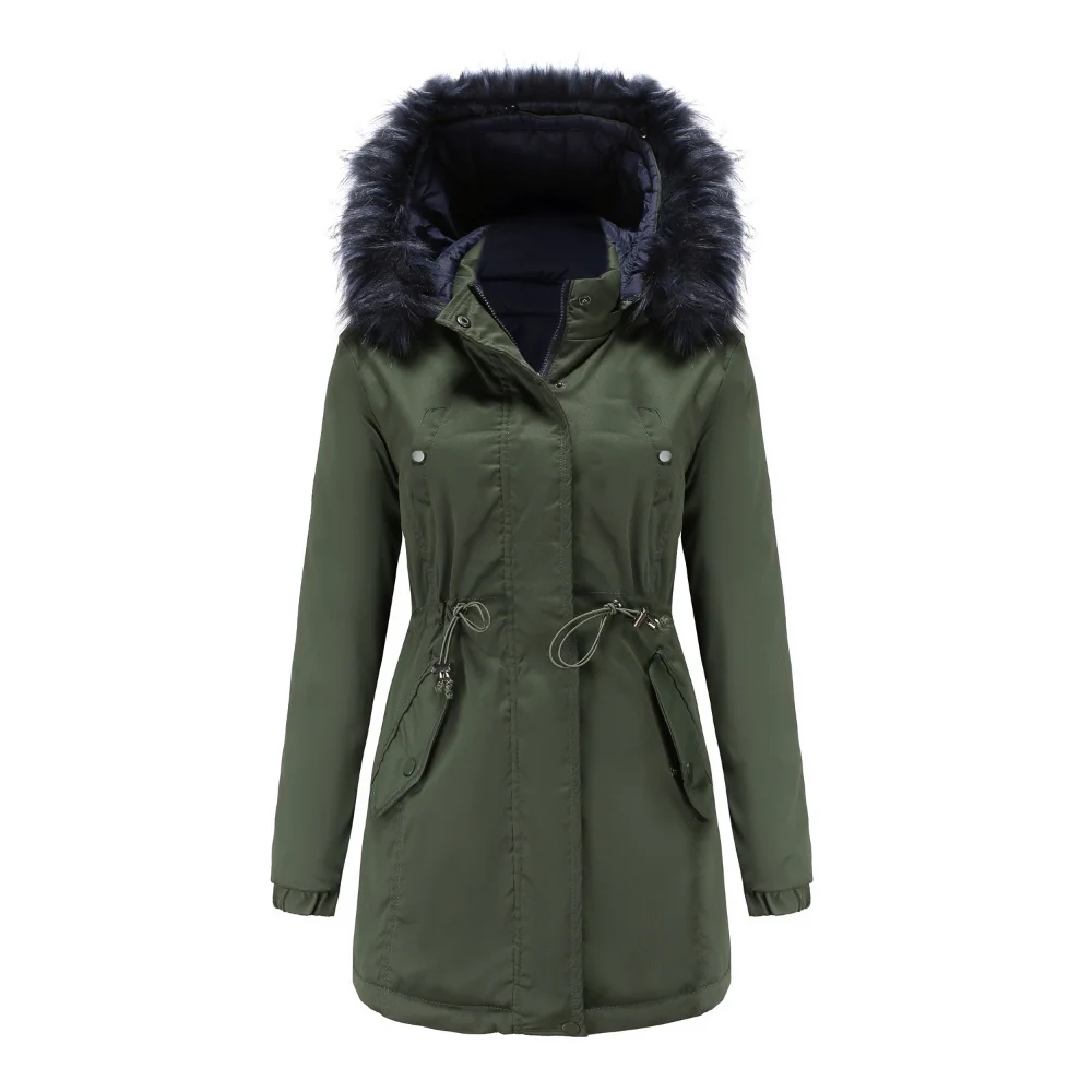 New Women's Cotton-padded Double-sided Wear Detachable Fur Collar Detachable Hat Quilted Pie To Overcome