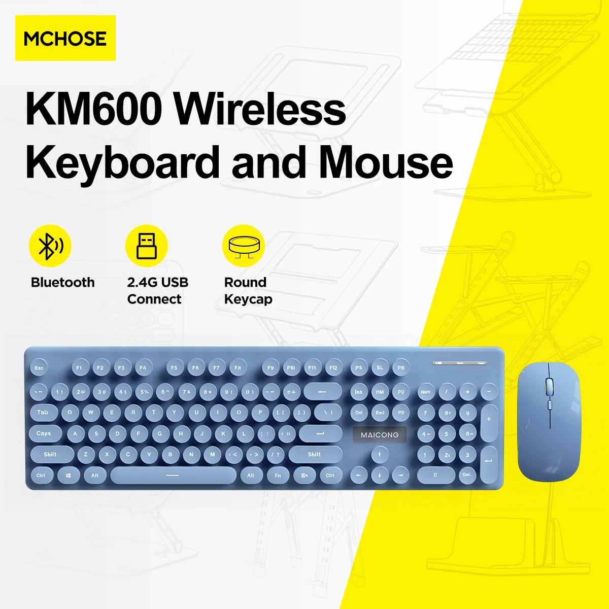 

MC KM600 Wireless Keyboard and Mouse Combo Bluetooth Full Size 104 Keys Keyboard and Portable Wireless Mouse for Windows PC iPad