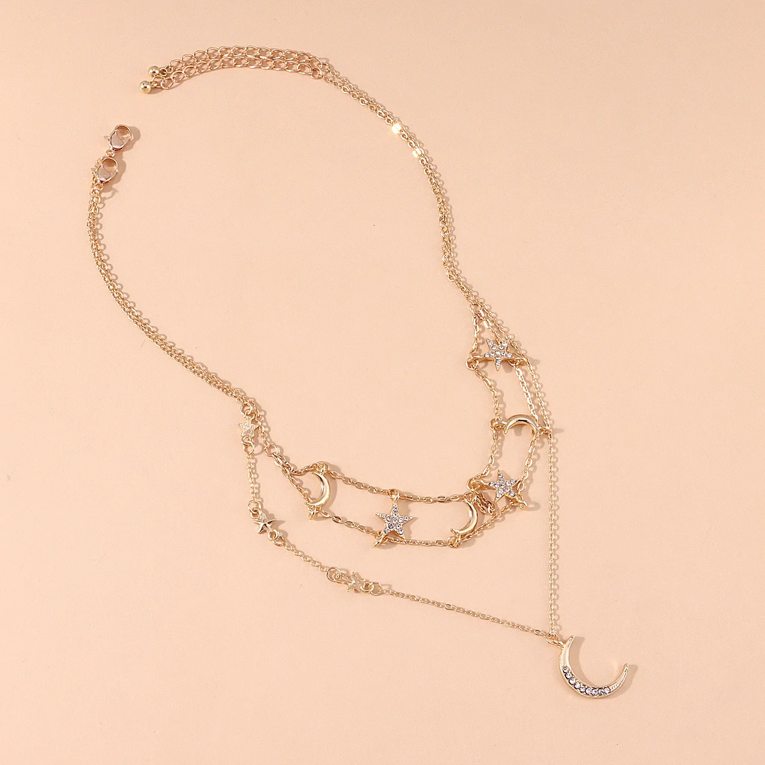 Uorich Ретро Легкая Роскошная Пентаграмма Полумесяц Инкрустация Алмазное Ожерелье