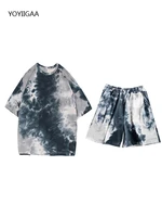 tie dye print women two peices sets summer female tracksuits outfits loose short sleeve t shirts and high waist short pants sets