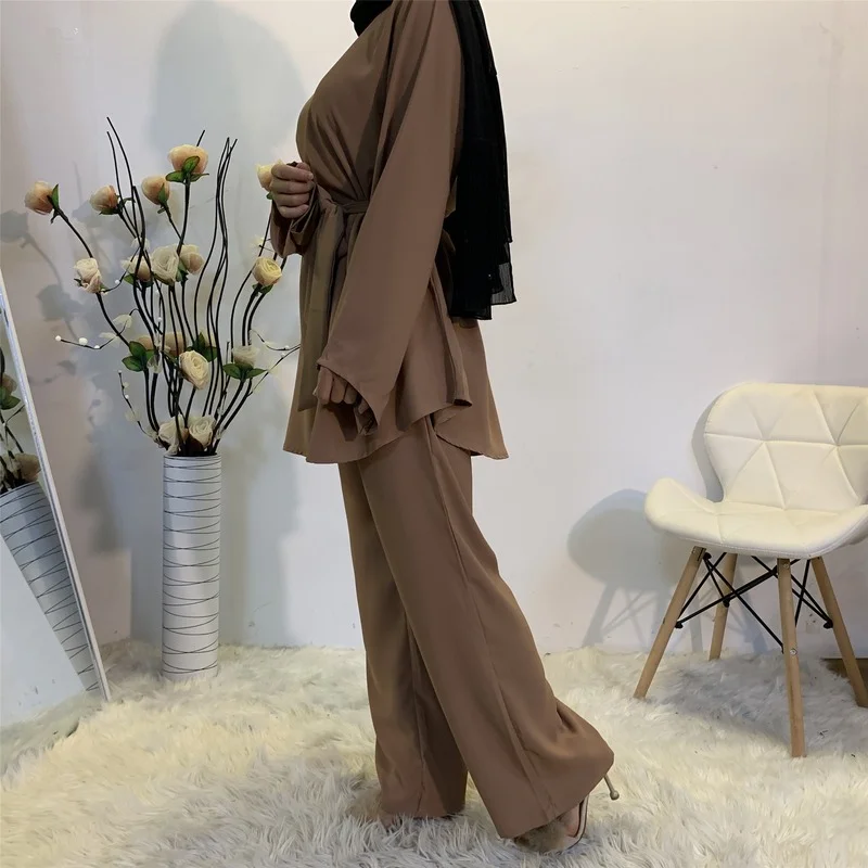 Eid Dubai Abaya Turkey Muslim Fashion Dress Muslim Sets Islam Clothing Women's Two Pieces Set Tops and Long Pants Female Kaftan