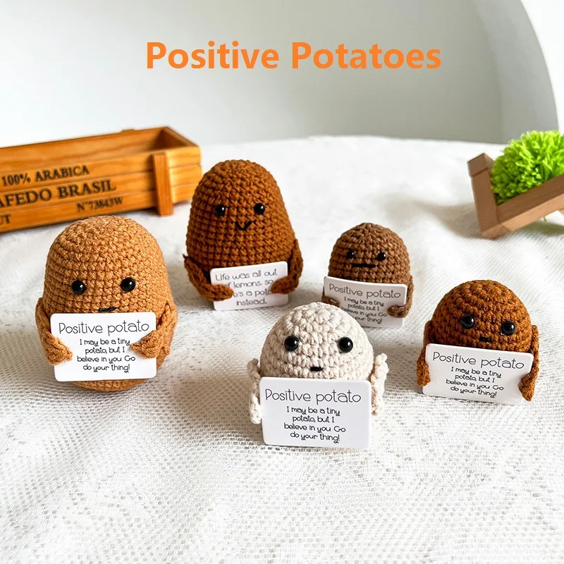 

Positive Potatoes Room Decor Ornament Knit Inspired Toy Tiny Yarn Handmade Doll Funny Christams Gift Home Decoration Accessories