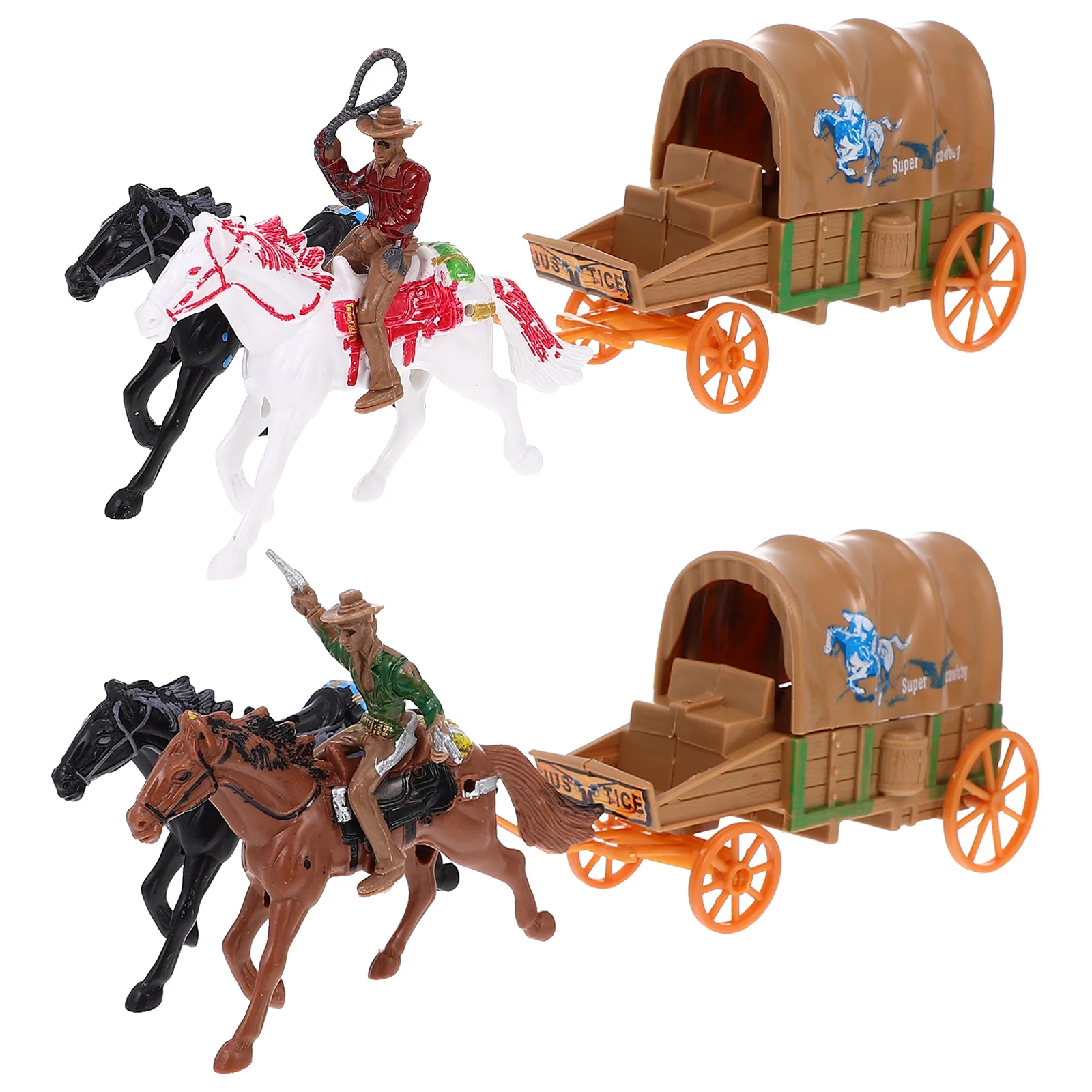 

2 Sets Cowboy Model Toy Decorative Carriage Toys Home Decorations Plastic Puzzle Table Countertop Decors Western