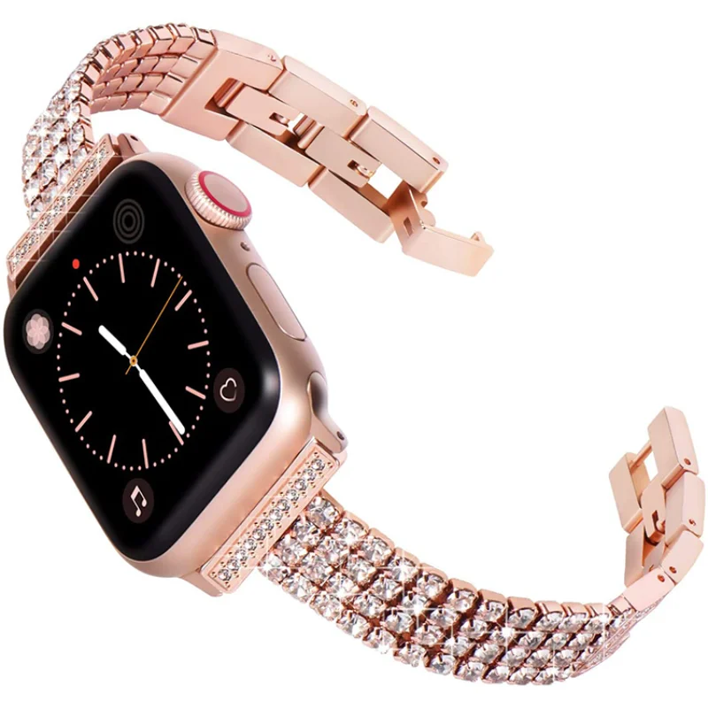 Ladies Bracelet Stainless Steel Diamond Strap Watch Case 44mm For Apple Watch Ultra 49mm Band 45mm 41mm For iWatch Series 8 7 6