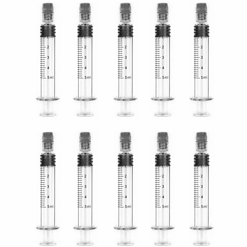 

10 шт. 5 мл боросиликатное стекло CBD Oil Luer Lock предварительно заполняемый шприц для конопли, CBD масла дистиллята, электронных соков, жидкостей
