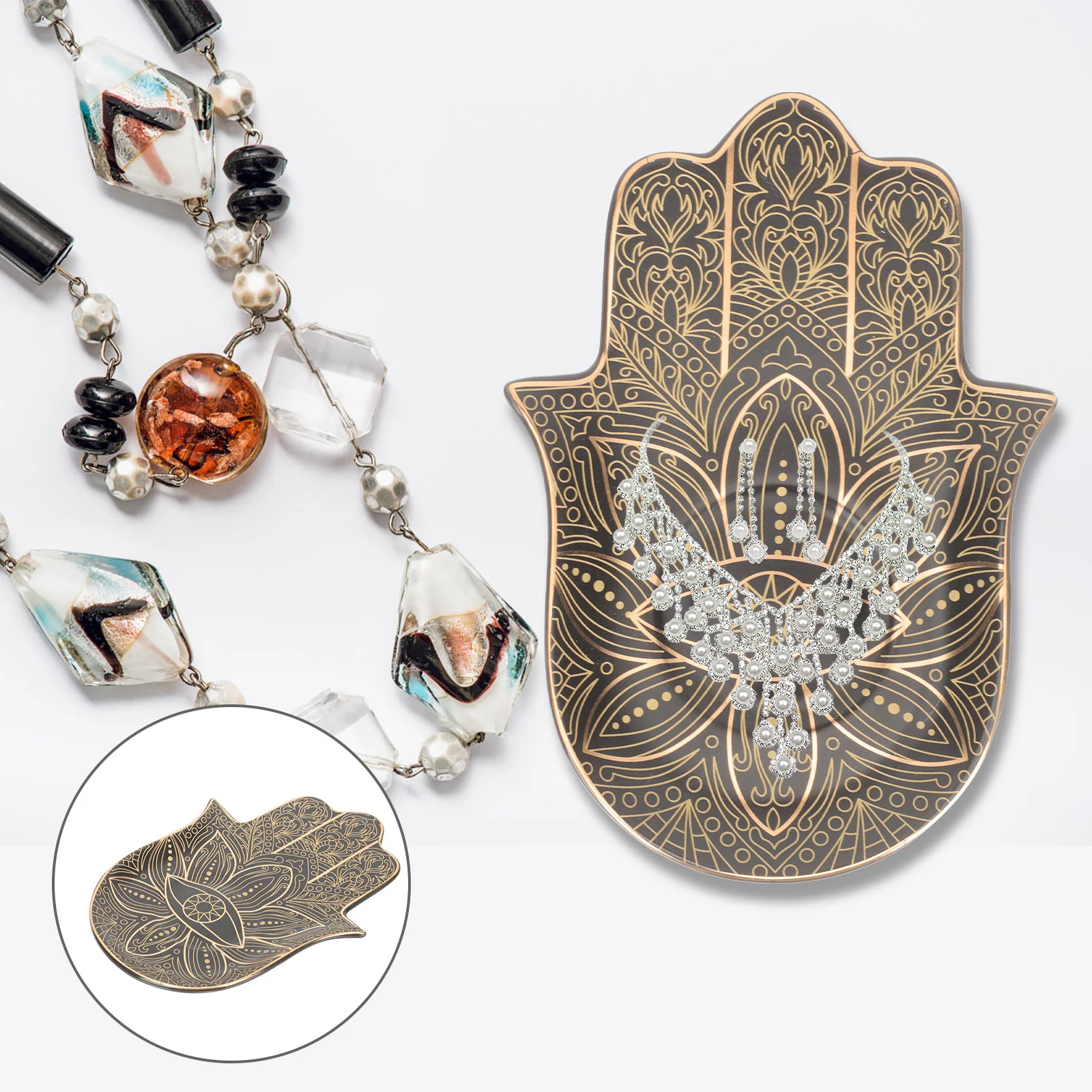 

Jewelry Tray Dish Plate Eye Trinket Ceramic Ring Holder Hamsa Hand Coaster Display Storage Organizer Evilearringsbathroom