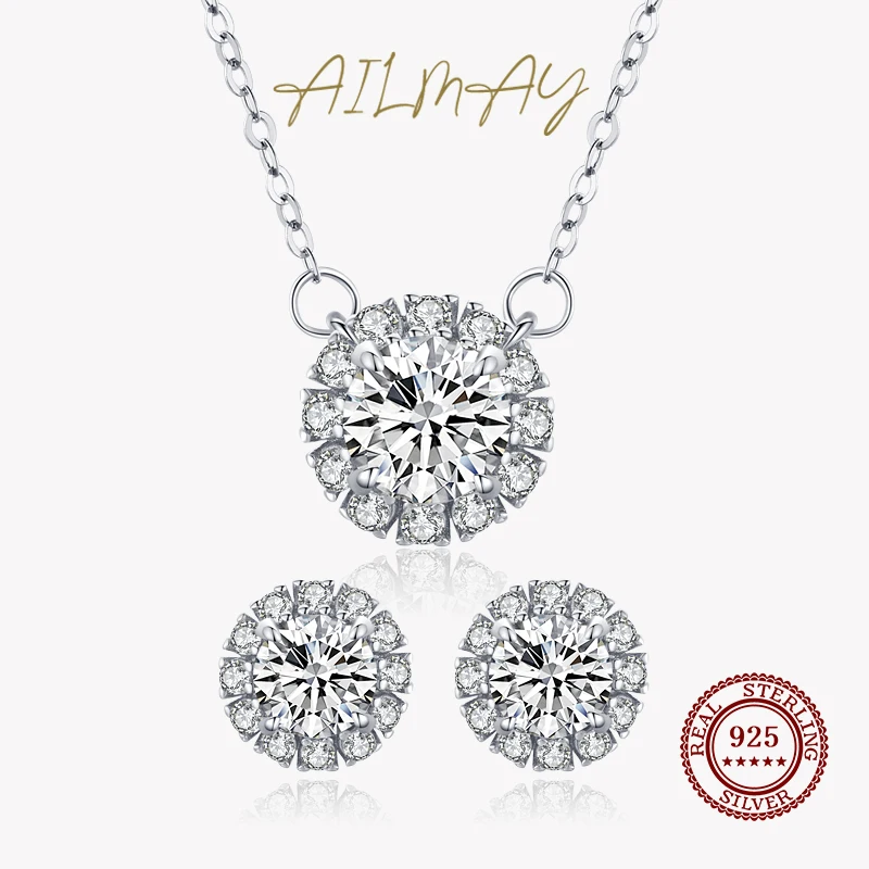 

Ailmay модные круглые сверкающие серьги-гвоздики из стерлингового серебра 925 пробы Роскошные свадебные ювелирные наборы для женщин изысканно...