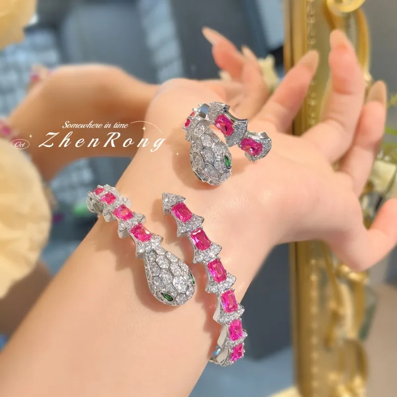 Модный темперамент милый комплект украшений в виде змеи браслет кольцо тяжелая