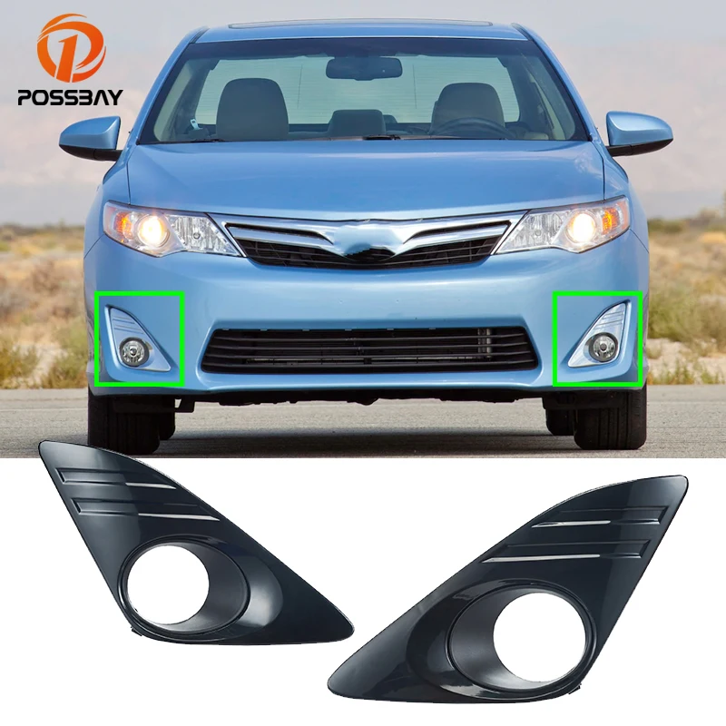 POSSBAY 1Pair Black Car Front Lower Bumper Fog Light Cover Frame Fit for Toyota Camry XV50 XLE 2012-2014 52128-06310 52127-06310