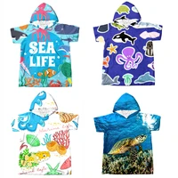 customizable adult kid undersea animal microfiber quick drying hooded beach towel surf poncho with pocket swim bathrobe gift