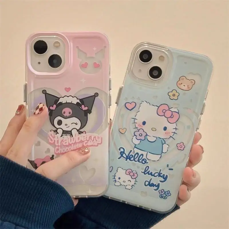 

Kawaii Sanrio Cartoon Cute Kuromi Hello Kitty Phone Case Iphone 14/13Promax 12/11Pro girl Half Pack Transparent Xsmax Rear Case