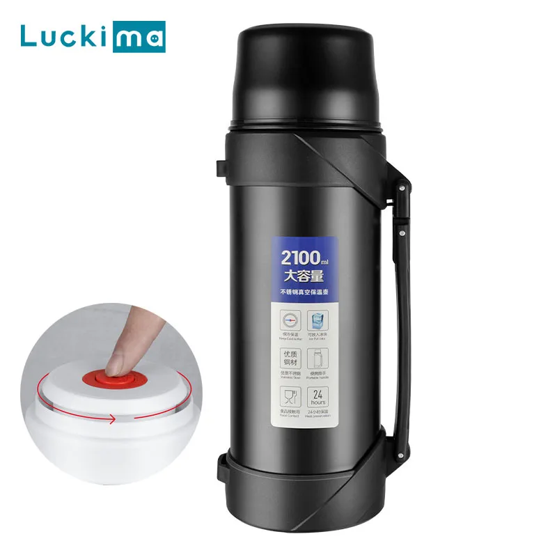 

Уличный спортивный термос, бутылка для воды, дорожный термоизоляционный горшок 1,2/1,5/1,9/2,1 Л, изолированная чашка, чайник для альпинизма, пода...