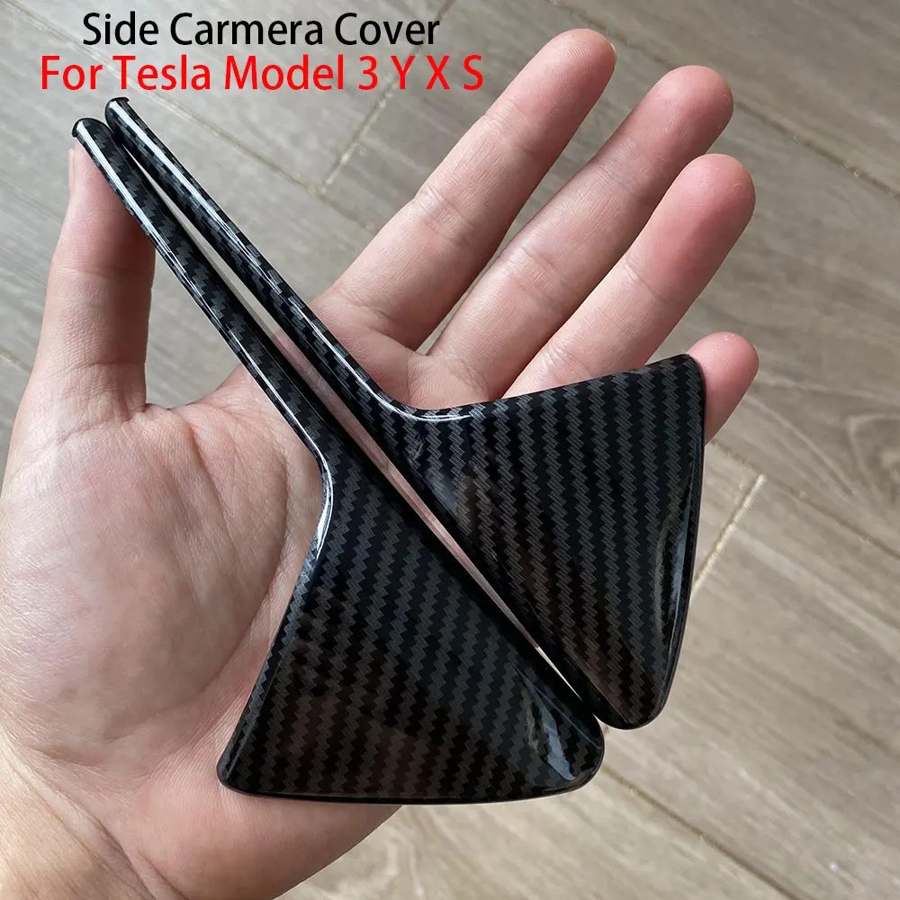 

Gloss Carbon Fiber Side camera protection cover Trim For Tesla Model 3 Y X S