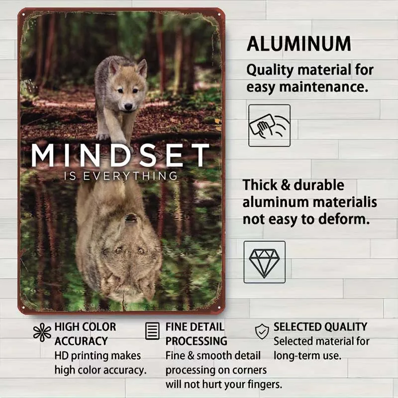 Оловянная вывеска Mindset Is Everything с волком мотивационный постер ретро металлические