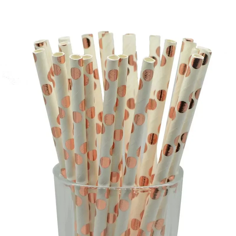 

Rose Gold Paper Straws Strip Dot Drinking Straw Disposable Tableware Party Supplies Wedding Birthday Party Decoration Kids