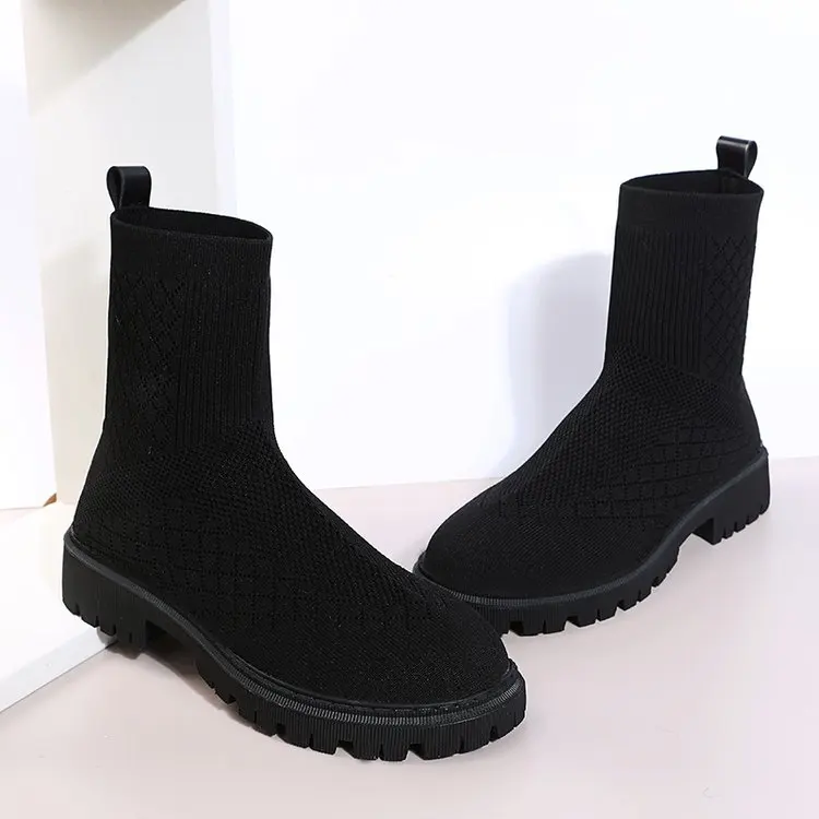 2022 Fashion Thick-soled Knitted Elastic Stocking Boots Women's Casual and Comfortable Heightening Thin Boots Ankle Boots