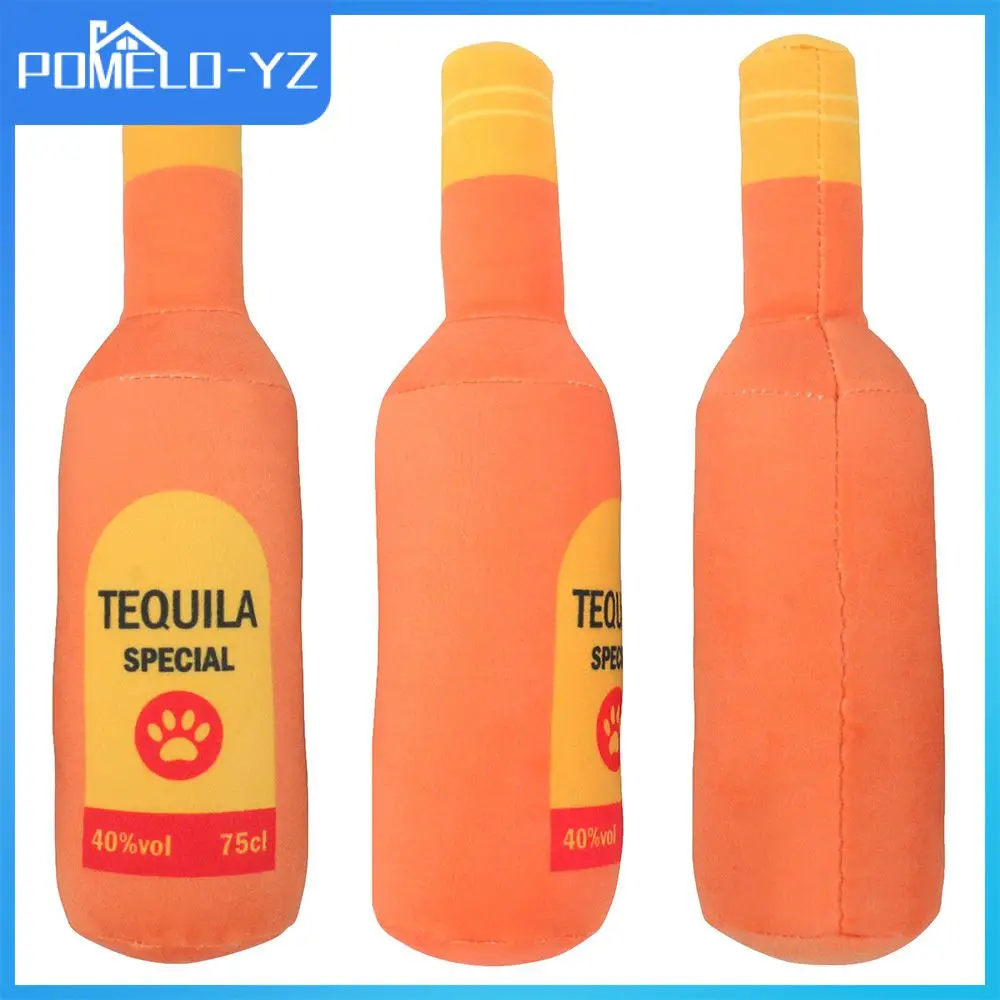 

Unique Shapes Pet Squeaky Printed Toy Beer Bottle Shape Tooth Grinding Interactive Toys 7×23cm Relieve Boredom Soft Pp Cotton