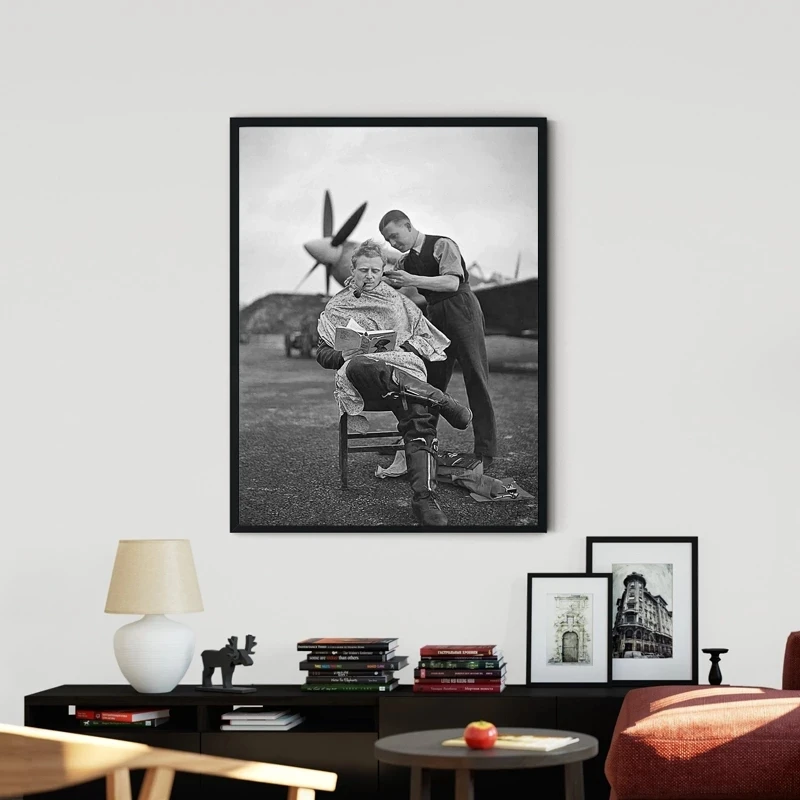 Плакат для украшения парикмахерской, ВИНТАЖНАЯ фотография пилота Второй мировой войны с черными и белыми принтами, настенная Картина на холсте для парикмахерской, подарок