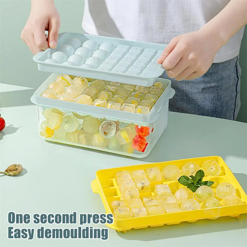 

Round Ice Cube Tray With Lid Plastic Diamond Style Diy Kitchen Spherical Moulds Maker Ice Refrigerator Ice Mold Ball T4r4