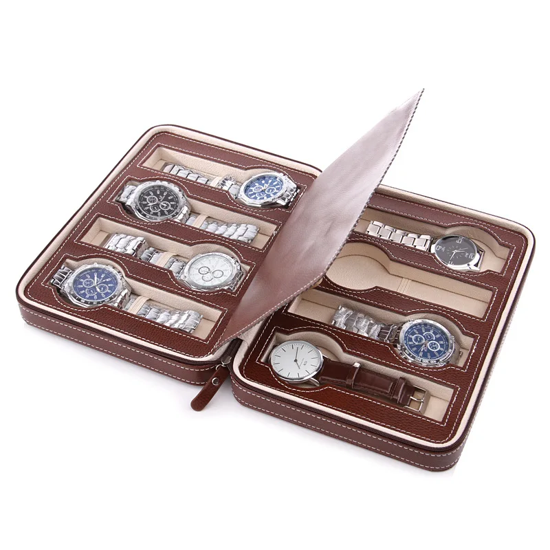 2/4/8 Grids Portable Faux PU Leather Zipper Travel Watch Storage Case Box Organizer Famous Watch Box Storage Bag
