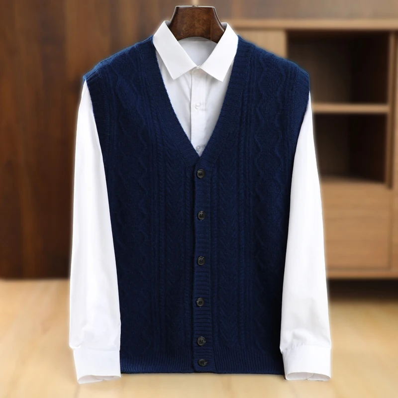 Мужской шерстяной жилет свитер без рукавов Женский трикотажный винтажный из 100%