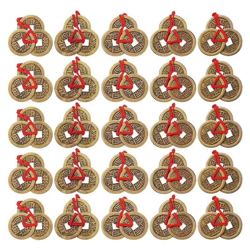 

Китайские монеты удачи фэн-шуй, монеты I-Ching, традиционные монеты с красной струной для богатства и успеха