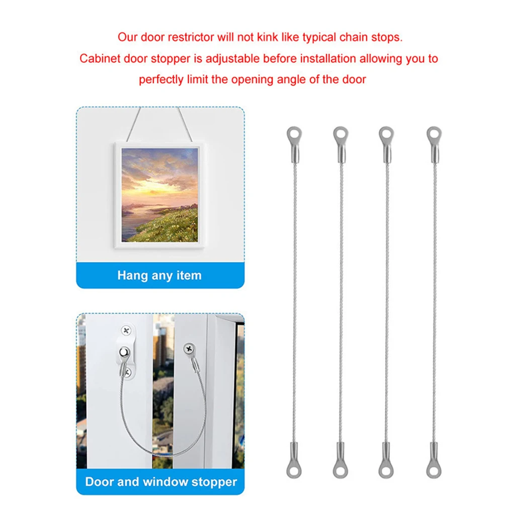 

4PCS Practical Rope Pins Stainless Steel Hinge Limiter Door Cabinet Restraint Braided Cable Hinge Limit Stopper Rope Gadgets