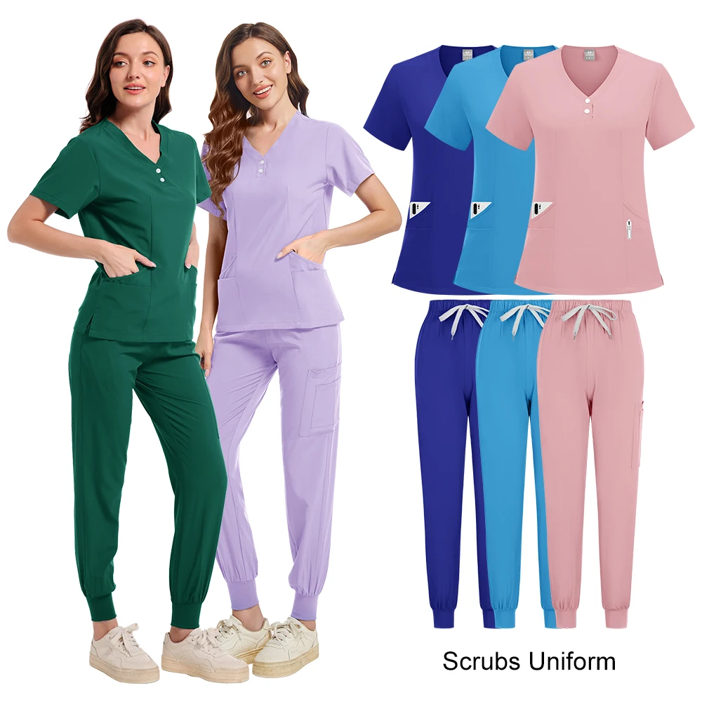 Nurse Women Casual Short Sleeved Apparel Top Pharmacy Working Medical Uniforms Hospital Doctor Nursing Uniform V-neck Jogger Set