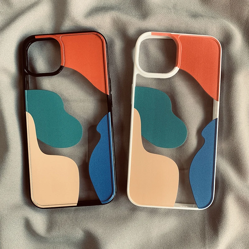 

Ins color block color contrast geometry is applicable to Apple 13/14ProMax phone case iPhone 11/12 transparent HD
