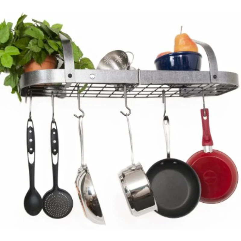 

Enclume Premier Elite Bookshelf Wall Pot Rack, Hammered Steel kitchen