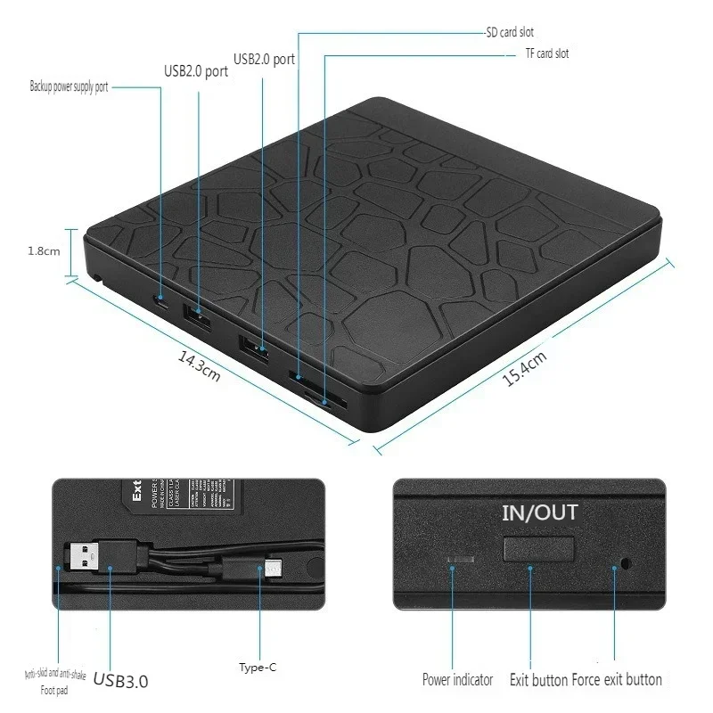 Внешний накопитель USB 3.0/Type-C Тонкий внешний DVD RW Устройство записи компакт-дисков