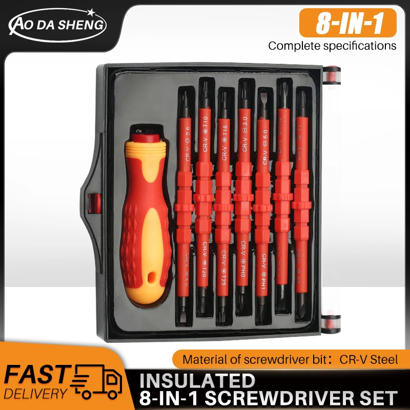 

XMSJ 8 In 1 500V Changeable Insulated Screwdrivers Set with Magnetic Phillips and Slotted Bits Electrician Repair Tools Kit Set