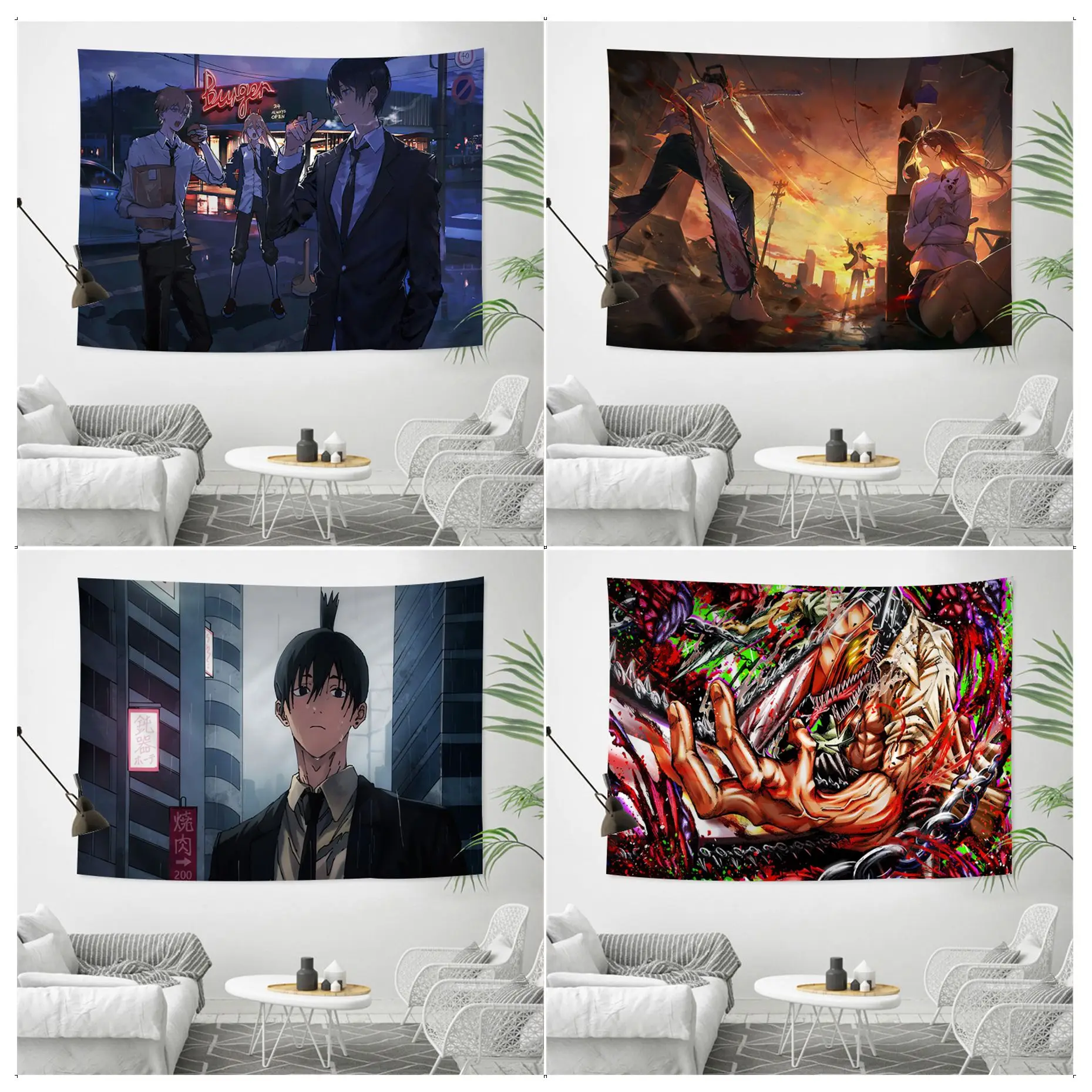 

Anime Chainsaw Man Tapestry Printed Large Wall Tapestry Hanging Tarot Hippie Wall Rugs Dorm Home Decor