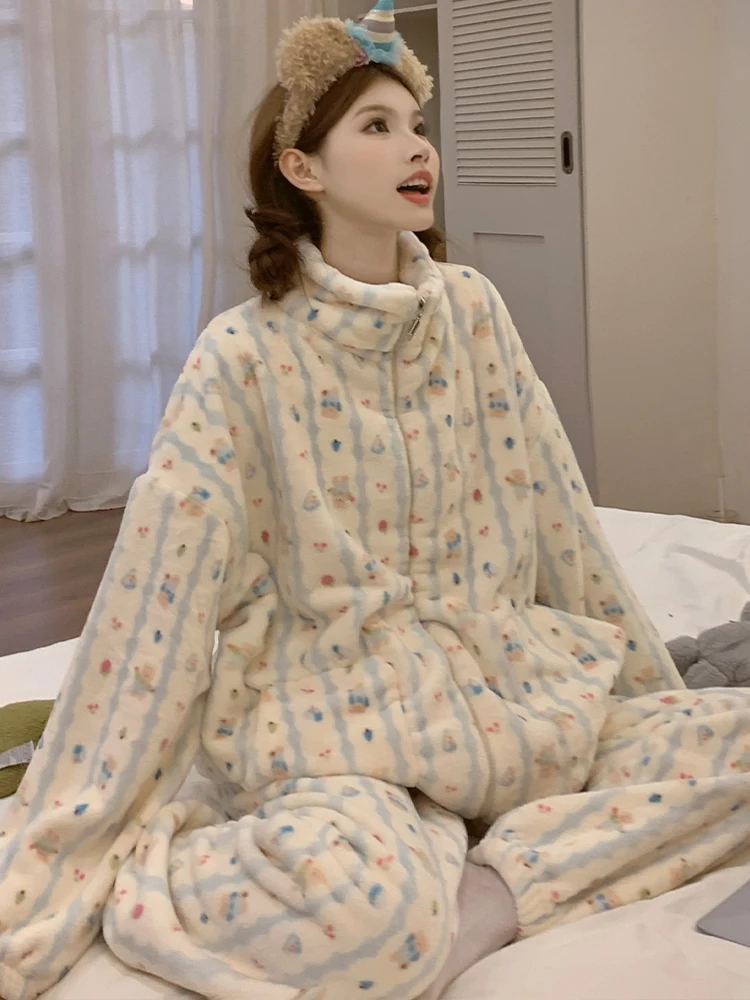 Coral Fleece Pajamas for Women Winter Fleece-lined Thickened 2024 New Flannel Autumn and Warm Homewear