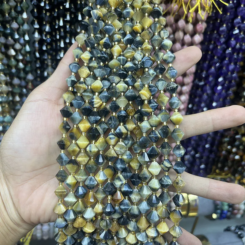 Натуральный индийский агат 8 мм тигровый глаз черный пирамида бусины граненые