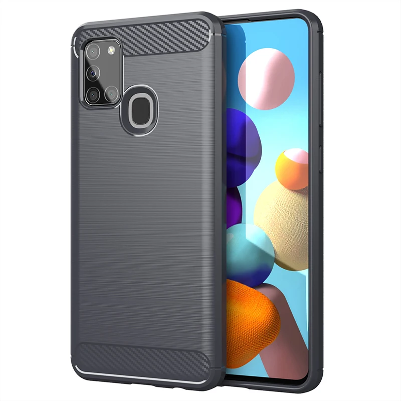 

Brushed Texture Case For Samsung Galaxy A21S Silicone Cases for Galaxy A21s A21 S Luxury Carbon Fiber Soft TPU Phone Cover